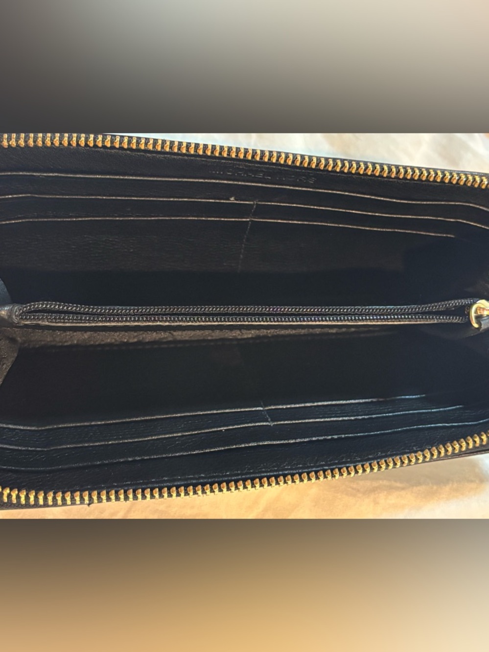 Michael Kors Black Leather Zip Wallet | Gold Plate Logo | Chic & Functional - Picture 7 of 12